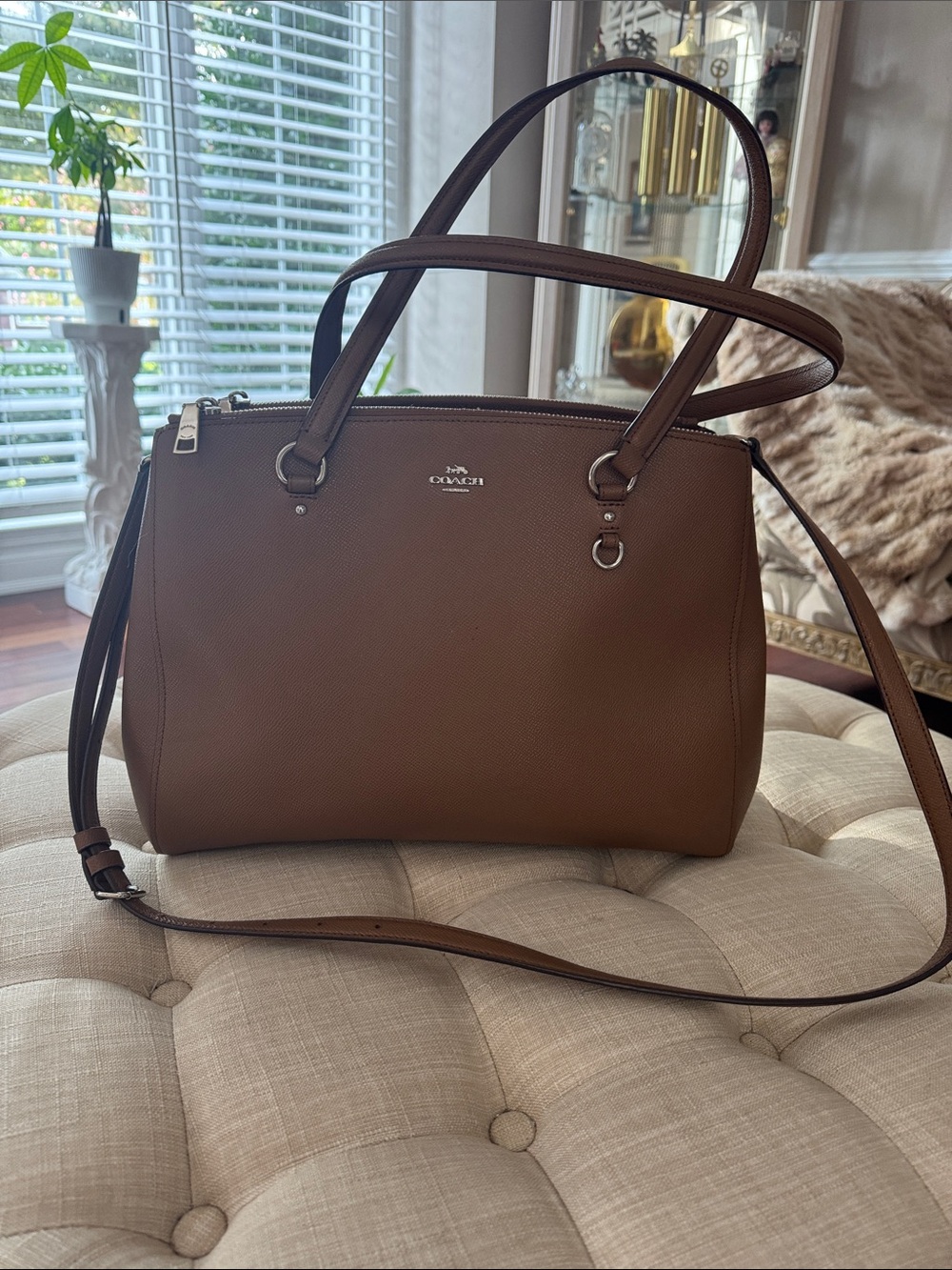 Coach Brown Saffiano Leather Shoulder Satchel